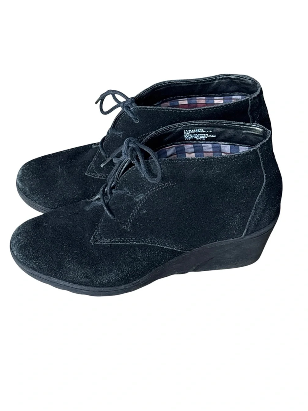 White Mountain Black Soft Wedge Ankle Booties Suede Size 9 Lace-Up
